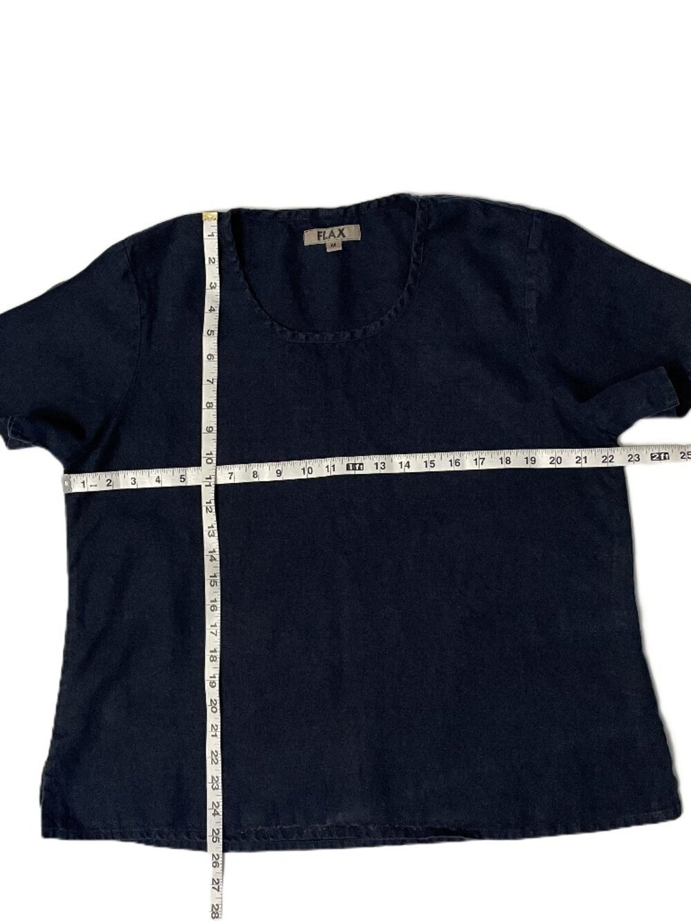 Flax Top 100% Linen Small (6-10) Navy Blue Short Sleeve Lagenlook Minimalist - Picture 6 of 8